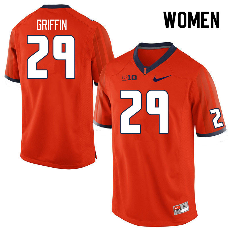 Women #29 TJ Griffin Illinois Fighting Illini College Football Jerseys Stitched Sale-Orange